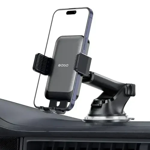 OQTIQ 3-in-1 Suction Cup Phone Holder Windshield/Dashboard/Air Vent, Dashboard & Windshield Suction Cup Car Phone Mount with Strong Sticky Gel Pad (Black & Silver) - 2