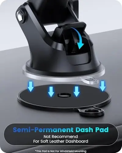 OQTIQ 3-in-1 Suction Cup Phone Holder Windshield/Dashboard/Air Vent, Dashboard & Windshield Suction Cup Car Phone Mount with Strong Sticky Gel Pad (Black & Silver) - OQTIQ (1)