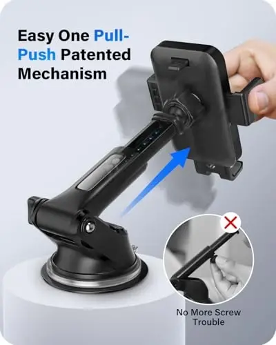 OQTIQ 3-in-1 Suction Cup Phone Holder Windshield/Dashboard/Air Vent, Dashboard & Windshield Suction Cup Car Phone Mount with Strong Sticky Gel Pad (Black & Silver) - 5