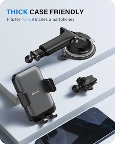 OQTIQ 3-in-1 Suction Cup Phone Holder Windshield/Dashboard/Air Vent, Dashboard & Windshield Suction Cup Car Phone Mount with Strong Sticky Gel Pad (Black & Silver) - 6
