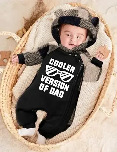 Oranchids Baby Boy Clothes Qishki qor kostyumi Plaid Fleece Jumpsuit Ayiq quloqli kapüşonli Romper Fermuarli Onesie Issiq chaqaloq palto libosi - 2