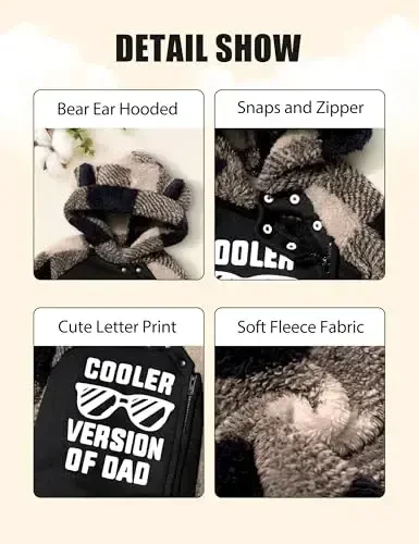 Oranchids Baby Boy Clothes Qishki qor kostyumi Plaid Fleece Jumpsuit Ayiq quloqli kapüşonli Romper Fermuarli Onesie Issiq chaqaloq palto libosi - 6