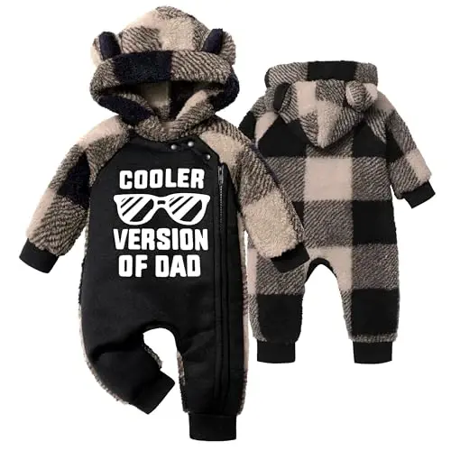 Oranchids Baby Boy Clothes Qishki qor kostyumi Plaid Fleece Jumpsuit Ayiq quloqli kapüşonli Romper Fermuarli Onesie Issiq chaqaloq palto libosi - 1