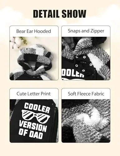 Oranchids Baby Boy Clothes Qishki Snowsuit Plaid Fleece Jumpsuit Ayiq Quloqli Kapüşonlu Romper Fermuarli Onesie Issiq Chaqaloq Palto Kiyimi - 6