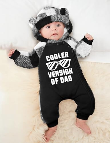 Oranchids Baby Boy Clothes Winter Snowsuit Plaid Fleece Jumpsuit Bear Ear Hooded Romper Zipper Onesie Warm Infant Coat Outfit - 4