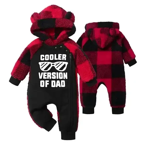 Oranchids Baby Boy Clothes Winter Snowsuit Plaid Fleece Jumpsuit Bear Ear Hooded Romper Zipper Onesie Warm Infant Coat Outfit 