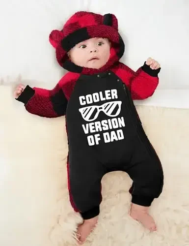 Oranchids Baby Boy Clothes Winter Snowsuit Plaid Fleece Jumpsuit Bear Ear Hooded Romper Zipper Onesie Warm Infant Coat Outfit - 4