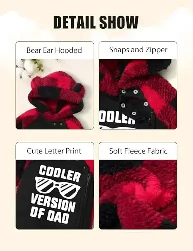 Oranchids Baby Boy Clothes Winter Snowsuit Plaid Fleece Jumpsuit Bear Ear Hooded Romper Zipper Onesie Warm Infant Coat Outfit - 6