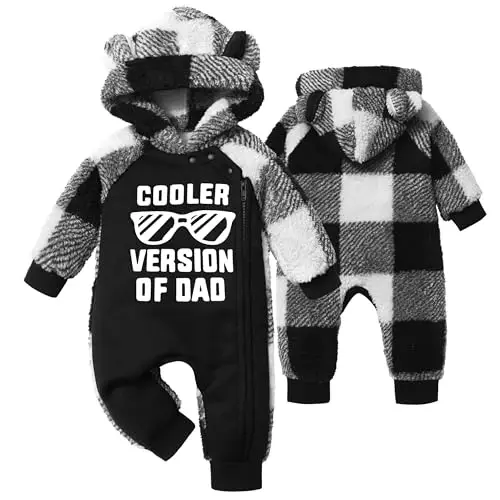 Oranchids Baby Boy Clothes Winter Snowsuit Plaid Fleece Jumpsuit Bear Ear Hooded Romper Zipper Onesie Warm Infant Coat Outfit 
