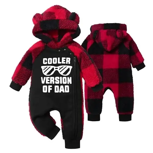 Oranchids Baby Boy Clothes Winter Snowsuit Plaid Fleece Jumpsuit Bear Ear Hooded Romper Zipper Onesie Warm Infant Coat Outfit 