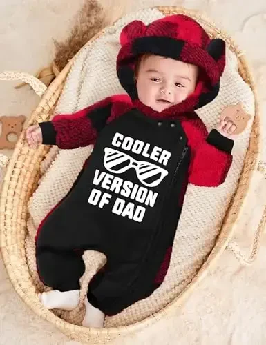 Oranchids Baby Boy Clothes Winter Snowsuit Plaid Fleece Jumpsuit Bear Ear Hooded Romper Zipper Onesie Warm Infant Coat Outfit - 2