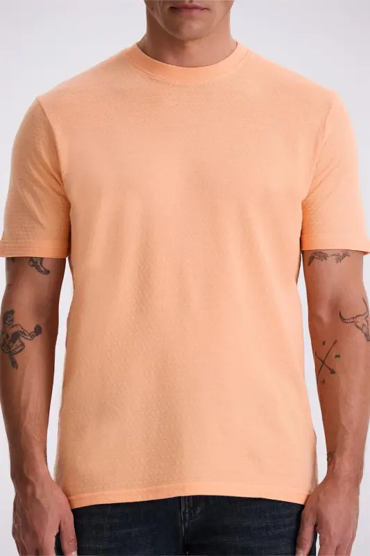 Orange 100% Cotton Patterned Crew Neck T-Shirt - 3