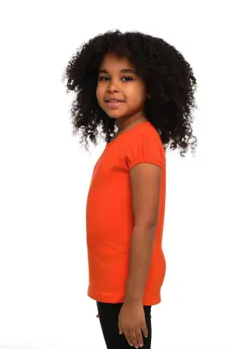 Orange Basic Baby Girl Snap Fastener Crew Neck Watermelon Sleeve T-Shirt-CORAL - LOVETTI (1)