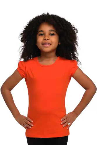 Orange Basic Baby Girl Snap Fastener Crew Neck Watermelon Sleeve T-Shirt-CORAL 