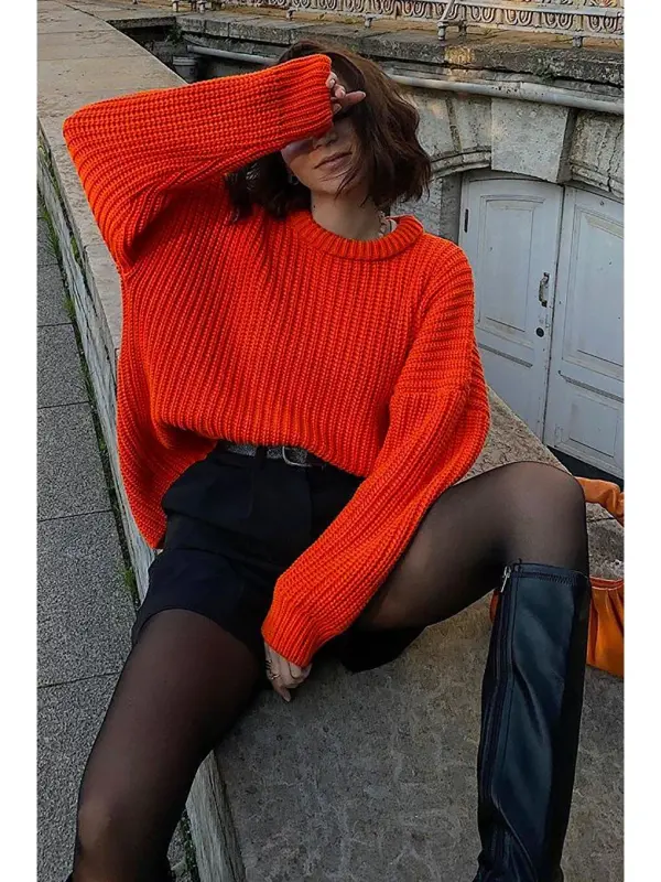 Orange Bicycle Neck Basic Sweater MG1264 - 2