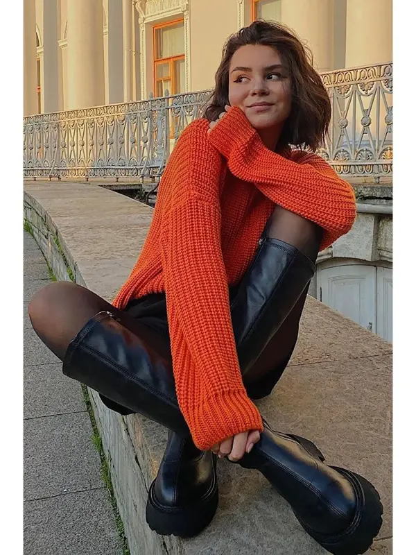 Orange Bicycle Neck Basic Sweater MG1264 - 6
