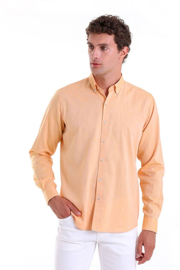 Orange Comfort Fit Plain 100% Cotton Button-Down Collar LS Shirt - 2