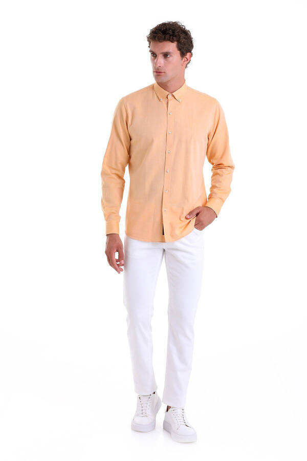 Orange Comfort Fit Plain 100% Cotton Button-Down Collar LS Shirt - 4