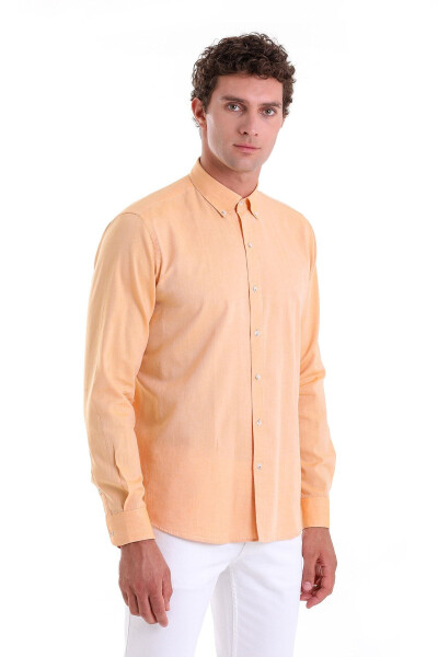 Orange Comfort Fit Plain 100% Cotton Button-Down Collar LS Shirt - HATEMOĞLU