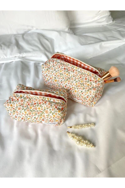 Orange Crispy Flower Pattern Makeup Bag - PUNCHIESS (1)