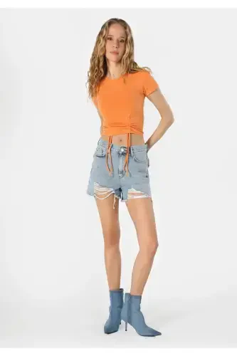 Orange crop top with a bisiklet collar - 3