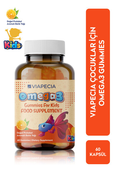 Orange Flavored Omega 3 Gummy Bears for Kids 60 Count Brain Development - VIAPECIA