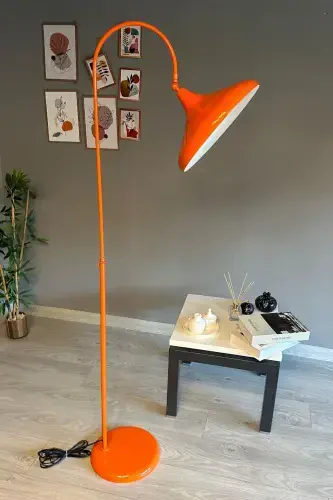 Orange Floor Lamp Movable Head Modern Decorative Metal Living Room Study Room-Orange - 3