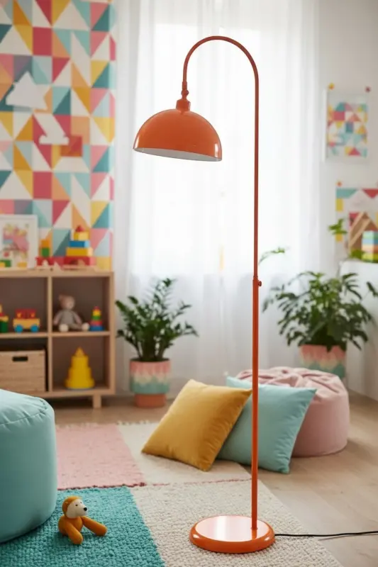 Orange Floor Lamp with Adjustable Head Modern Decorative Metal Living Room Study Room - 3