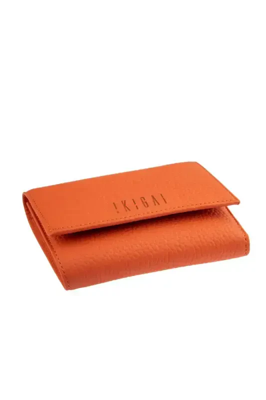 Orange Genuine Leather Cardholder and Small Wallet with Coin Pocket and ID Compartment - Orange - DERIDERIM