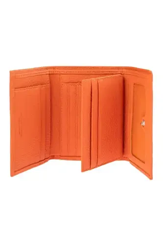 Orange Genuine Leather Cardholder and Small Wallet with Coin Pocket and ID Compartment - Orange - 3