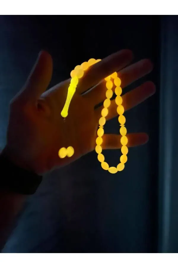 Orange Gift Box Fluorescent Barley-cut Cat's Eye Powder Amber Tasbih - 1