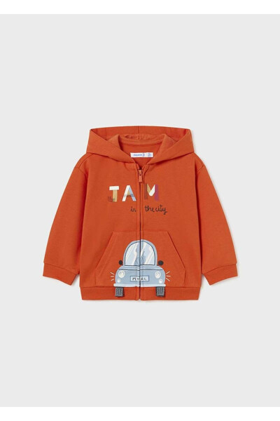 Orange Hooded Jacket with Baby Carriage, Toddler Boy - 2