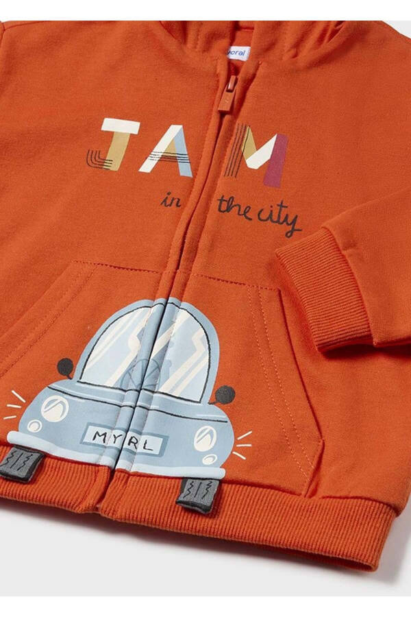 Orange Hooded Jacket with Baby Carriage, Toddler Boy - 3