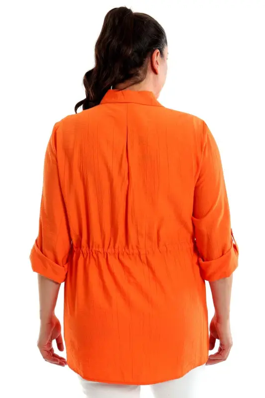 Orange Jacket with Waist Tie and Pockets for Plus Size - 5