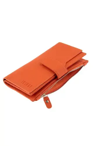 Orange Large Card Holder ID Compartment Zippered Genuine Leather Long Women Wallet-ORANGE - DERIDERIM (1)