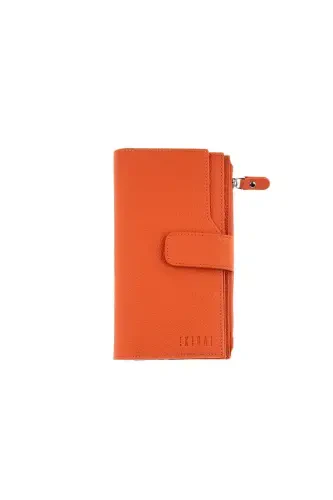 Orange Large Card Holder ID Compartment Zippered Genuine Leather Long Women Wallet-ORANGE - 3