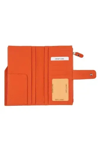 Orange Large Card Holder ID Compartment Zippered Genuine Leather Long Women Wallet-ORANGE - 5