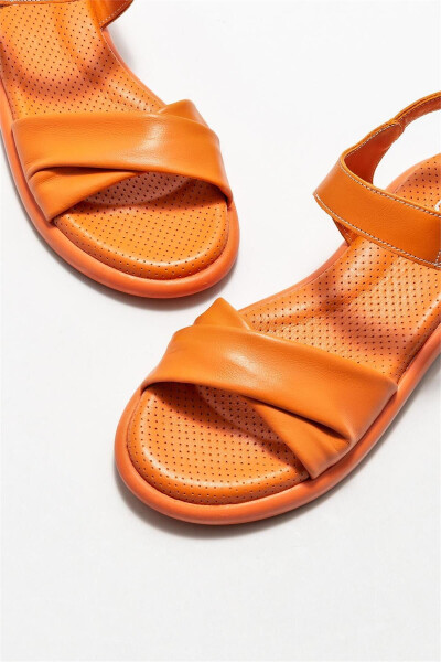 Orange Leather Women's Flat Sandals - 3
