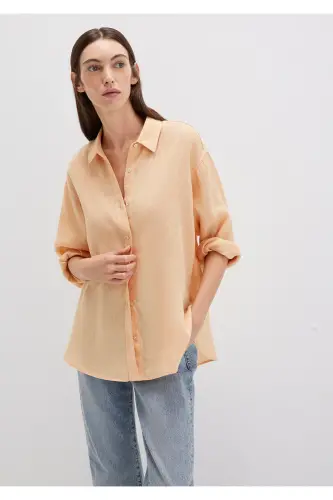 Orange Linen Shirt Loose Fit / Relaxed Fit 1 - MAVI (1)
