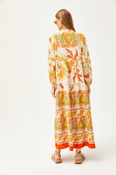 Orange Mandarin Collar Oversize Maxi Woven Viscose Dress ELB-19002046 - 6