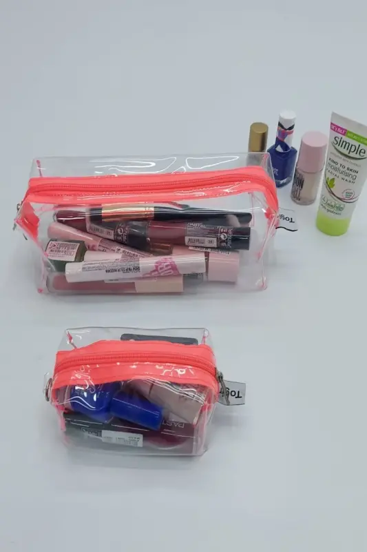 Orange Matryoshka Makeup Bag 2 Pieces-Orange_Transparent - 1