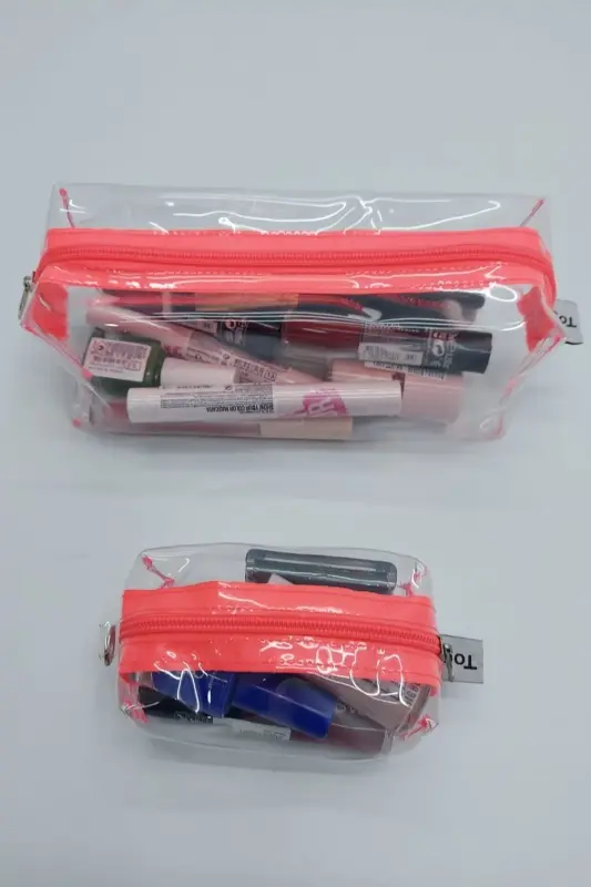 Orange Matryoshka Makeup Bag 2 Pieces-Orange_Transparent - 3