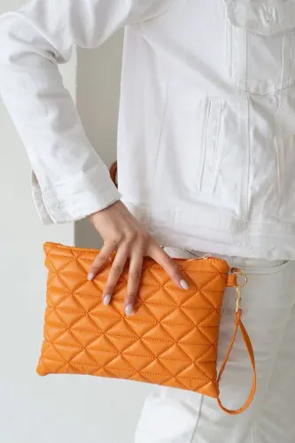 Orange Patterned Portfolio Clutch Bag 25x19 Cm-Orange - DEFNELLA (1)