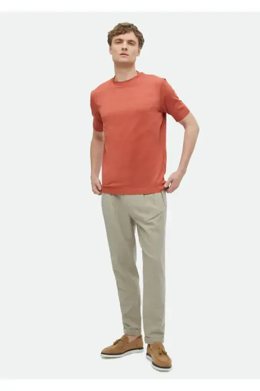 Orange Plain Bike Collar %100 Cotton T-Shirt - 2