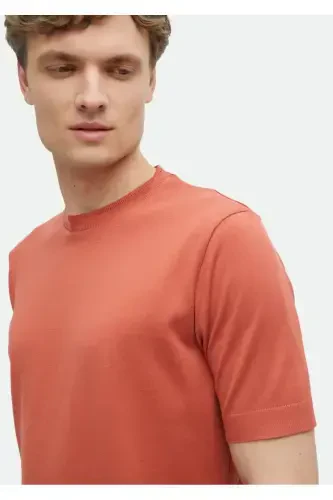 Orange Plain Bike Collar %100 Cotton T-Shirt - 3