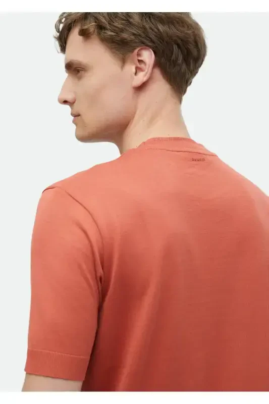 Orange Plain Bike Collar %100 Cotton T-Shirt - 4