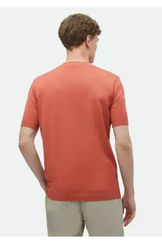 Orange Plain Bike Collar %100 Cotton T-Shirt - 5