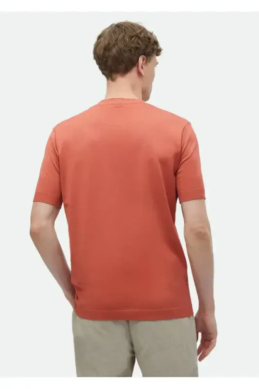 Orange Plain Bike Collar %100 Cotton T-Shirt - 5