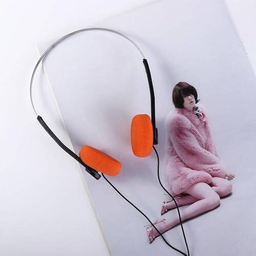 Orange Retro On Ear Headphones, Lightweight Portable Headphone with Adjustable Headband, Wired Stereo Headphones, Cute Walkman Headphone Travel - 2