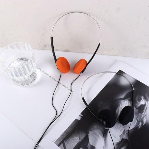 Orange Retro On Ear Headphones, Lightweight Portable Headphone with Adjustable Headband, Wired Stereo Headphones, Cute Walkman Headphone Travel - 5